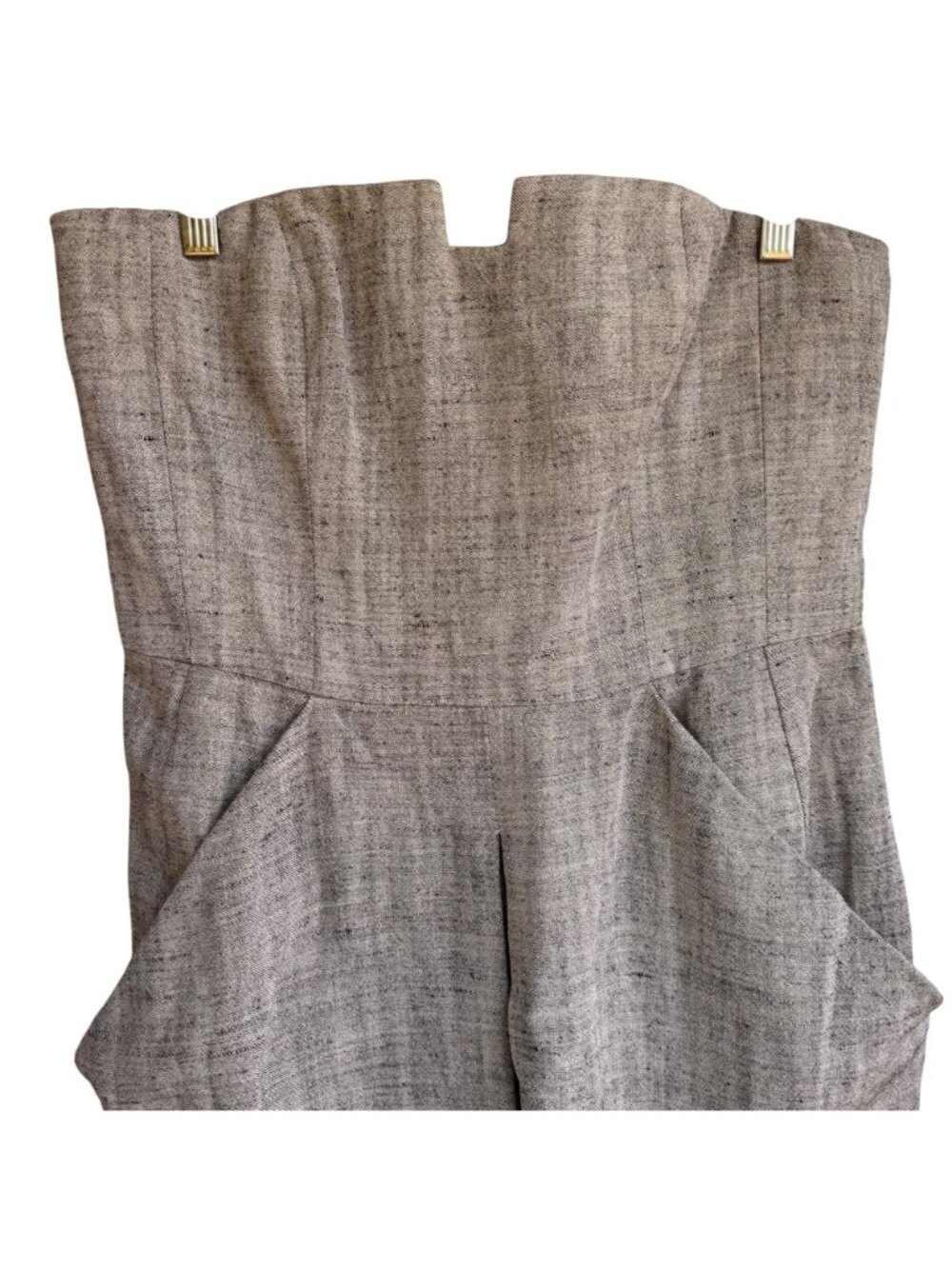 Akris Punto Corset Strapless Dress Oatmeal Gray US 10 Linen Silk Sheath Cocktail - Picture 11 of 16